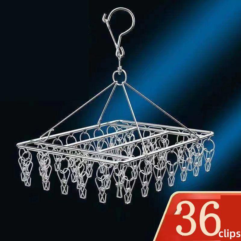 

Вешалка для носков, вешалка для одежды из нержавеющей стали, многофункциональная вешалка для одежды, вешалка для нижнего белья, ветрозащитная спальня, вешалка для домашней одежды Rectangular 36clip putong