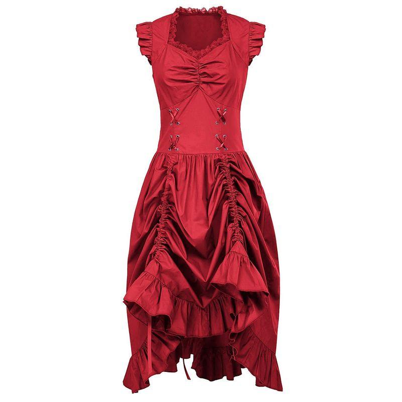 Foreign Trade Hot-Selling European and American Plus-Size Steampunk Gothic Victorian Era Ruffled Sleeveless Dress for Women