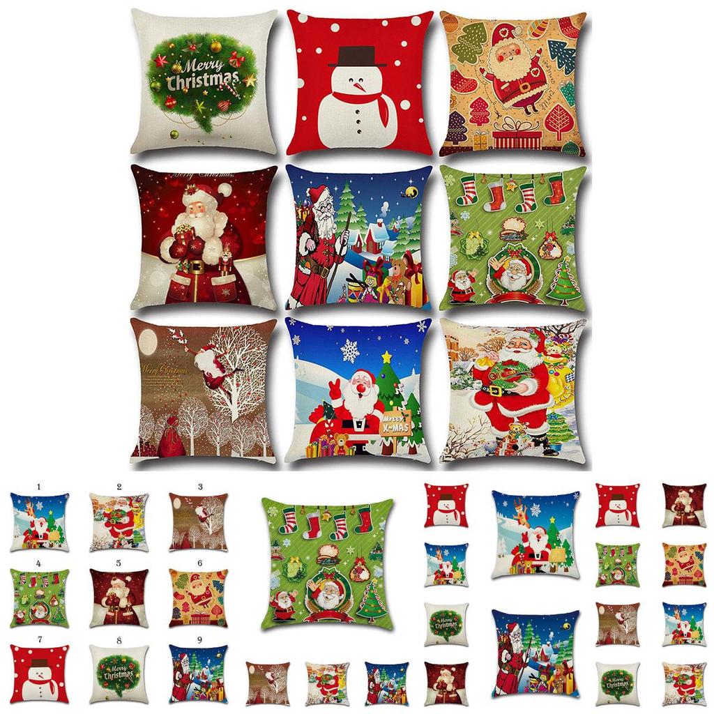 Charming Happy Christmas Linen Sofa Cushion Cover Vibrant Holiday Decoration