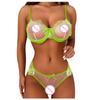 Women's Sexy Lace Flower Mesh Embroidered Sheer Lingerie Two Piece Set