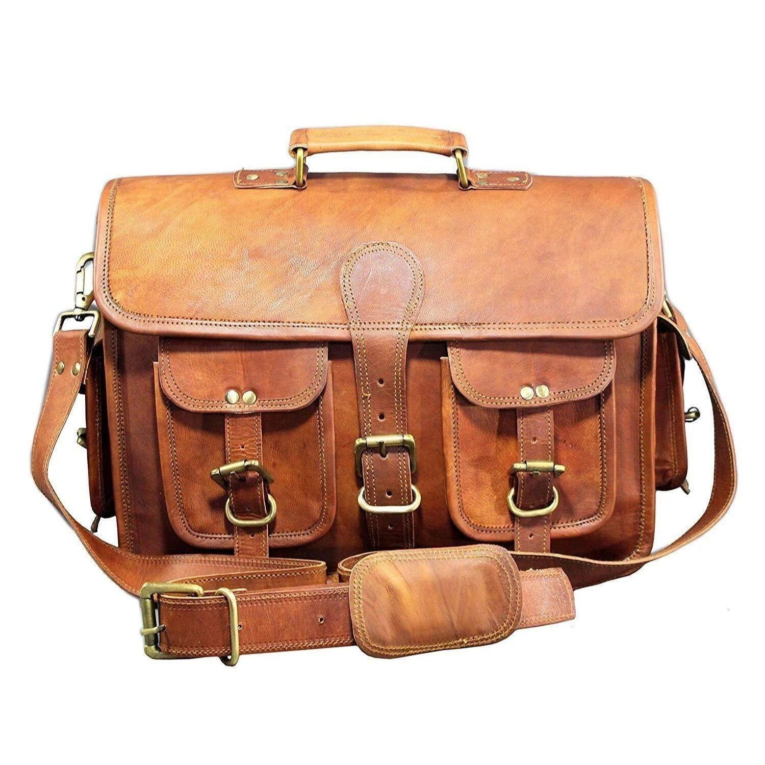 

Мужская сумка-мессенджер из натуральной винтажной кожи, мужская сумка-портфель для ноутбука 15 x 11 x 4 in