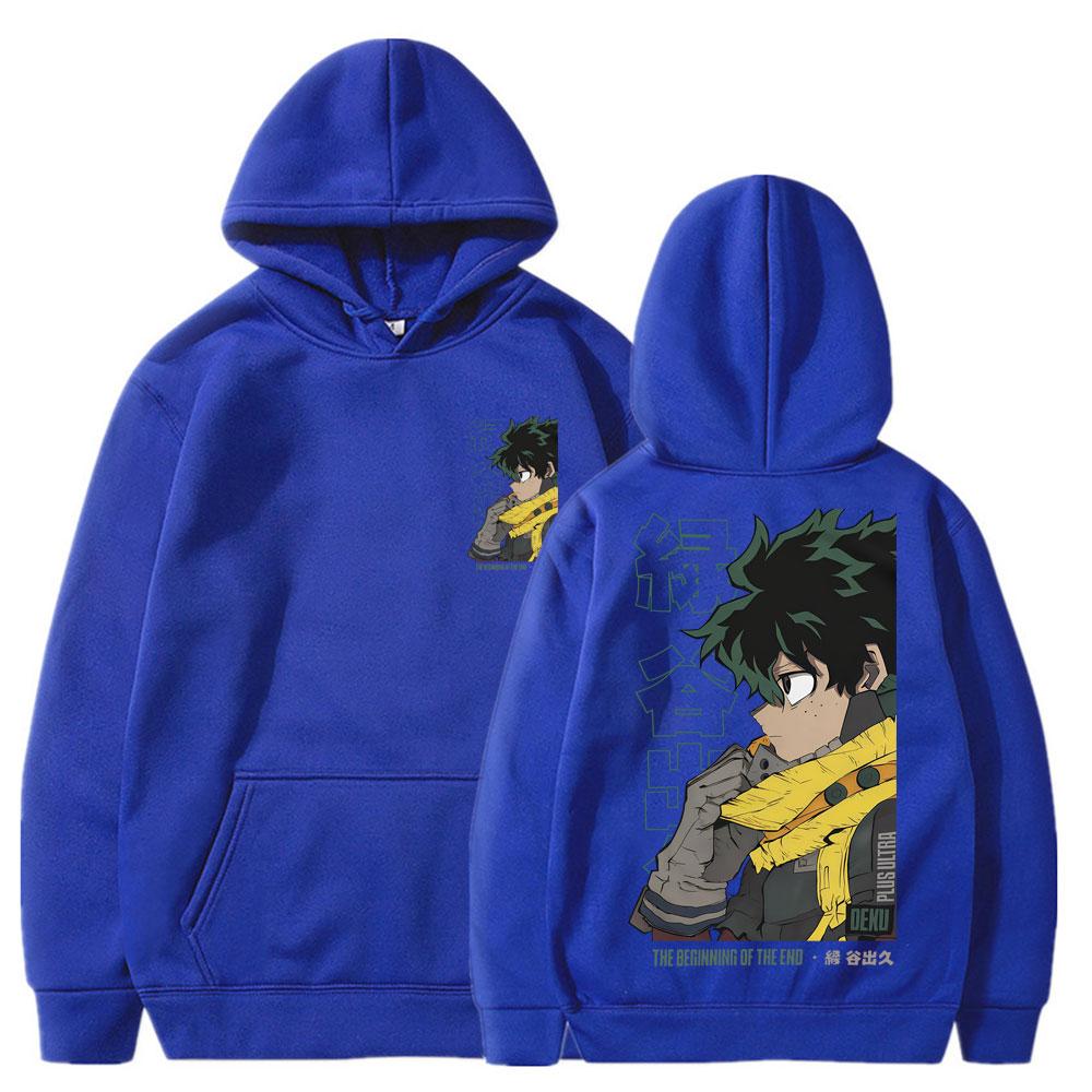 Sudadera con capucha unisex color beige Izuku Midoriya Estampado a doble cara Sudadera con capucha Personaje de anime My Hero Academia Gráfico Streetwear Jersey