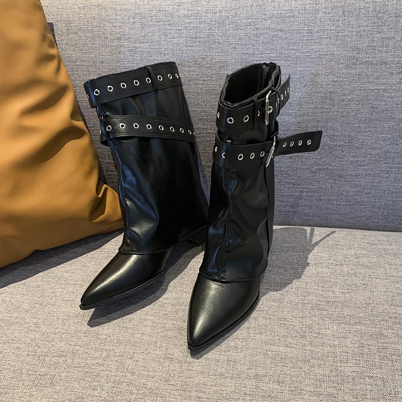 American Spice Girls Belt Buckle Pants Boots Short Boots Women's Boots 2025 Early Autumn New Niche Design Short Boots Western Boots