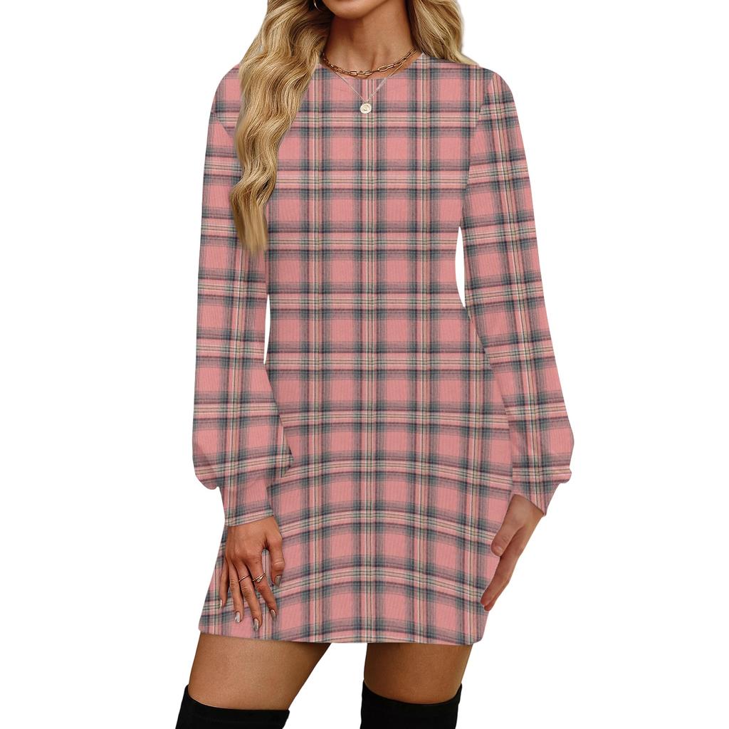 Damenmode Lässiges Rundhals Langarmkleid