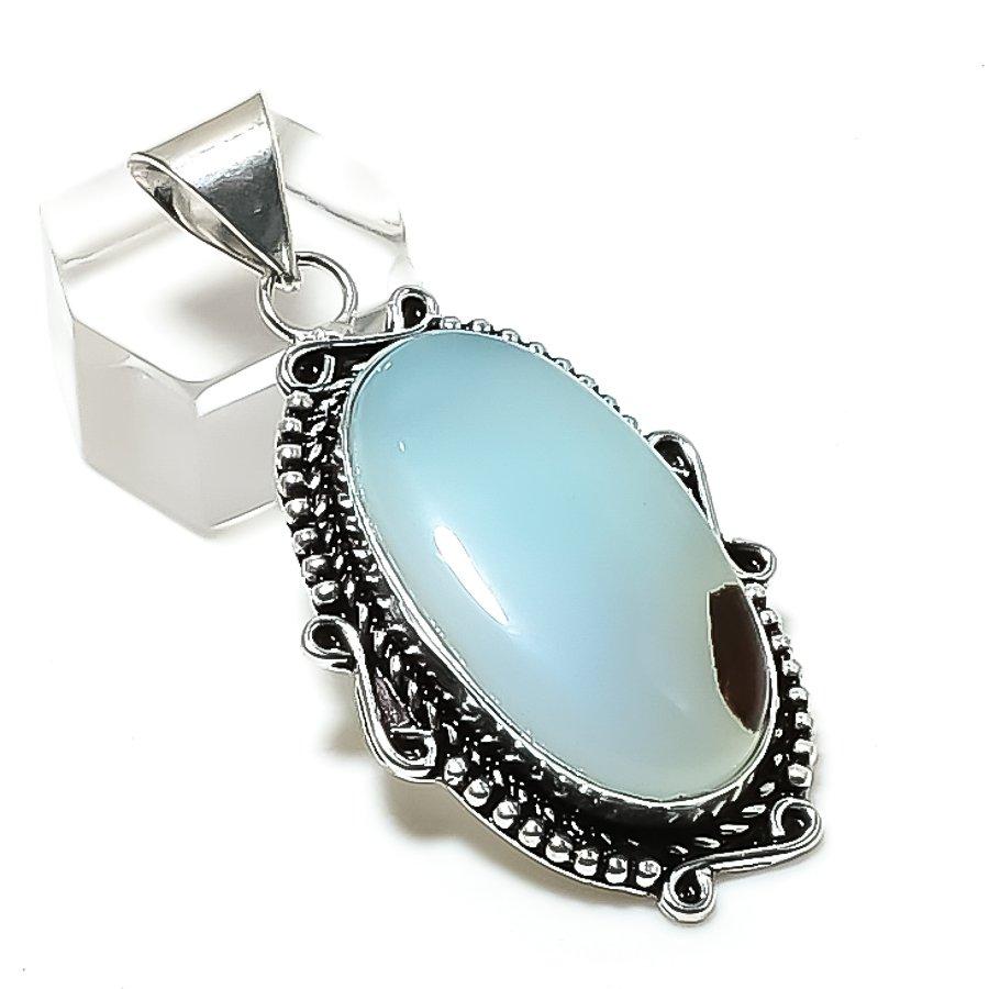 Natural Chrysoprase Gemstone Handmade 925 Sterling Silver Pendant 2.13  ETC-14315