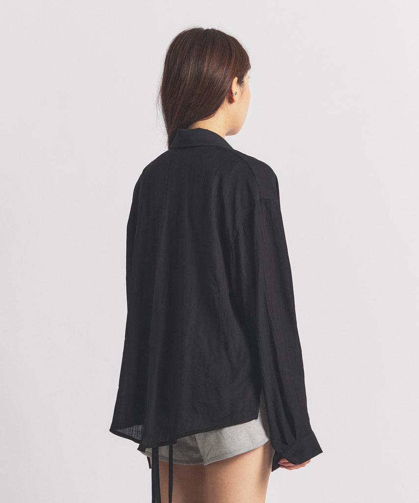 NEALIZE Ribbon Oversized See-Through Shirt Black