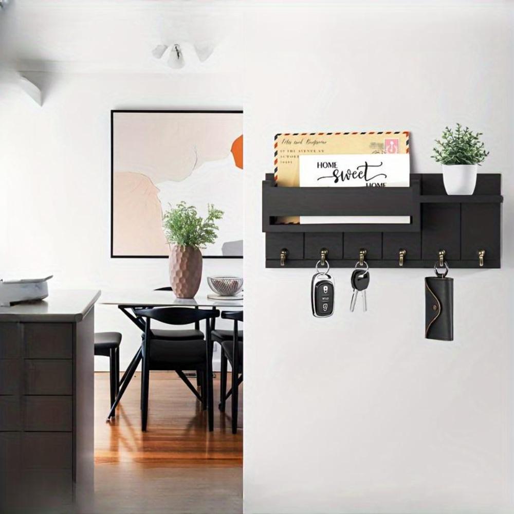 6 Hooks Wooden Key Holder Decorative Key Rack New Wall Mount Organizer  Home Entryway