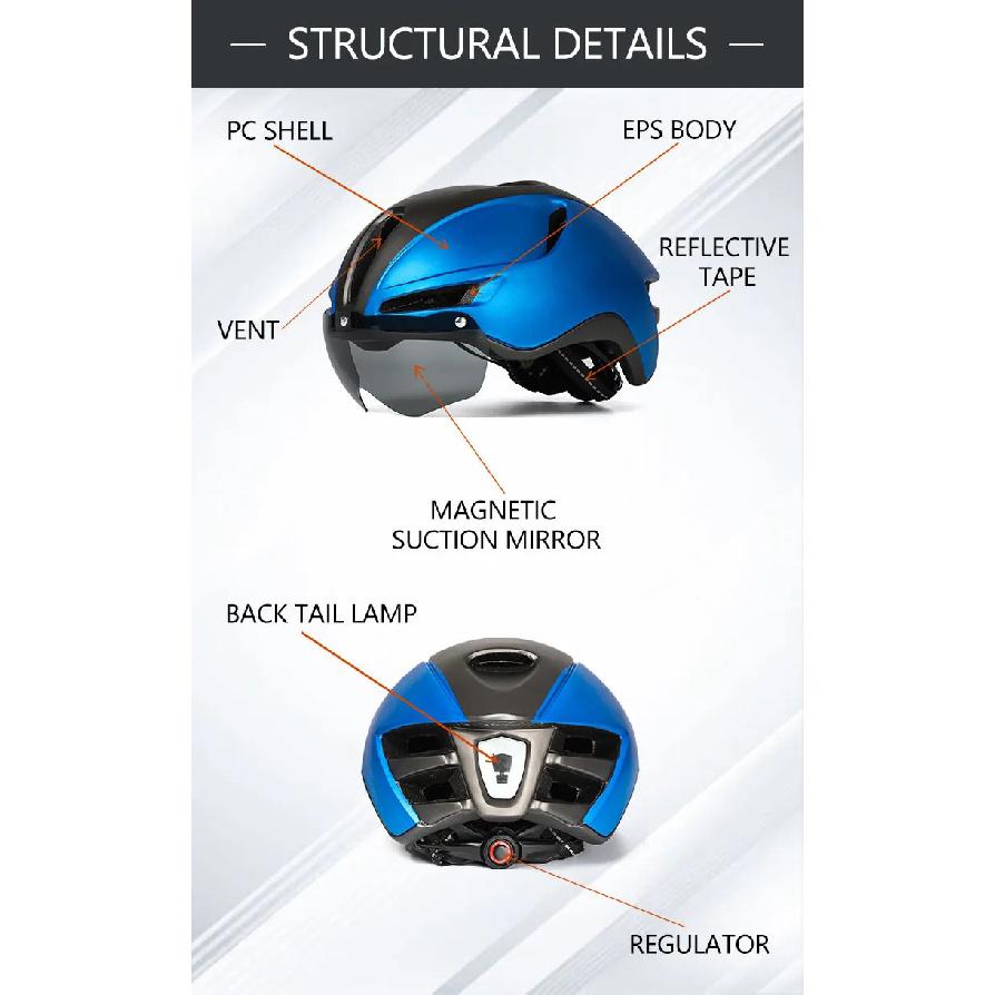 Eastinear 2023 New Road Mountain Bike Helmet Adult Men's Outdoor Sports Cycling Safety Hat With LED Charging Taillight Goggles