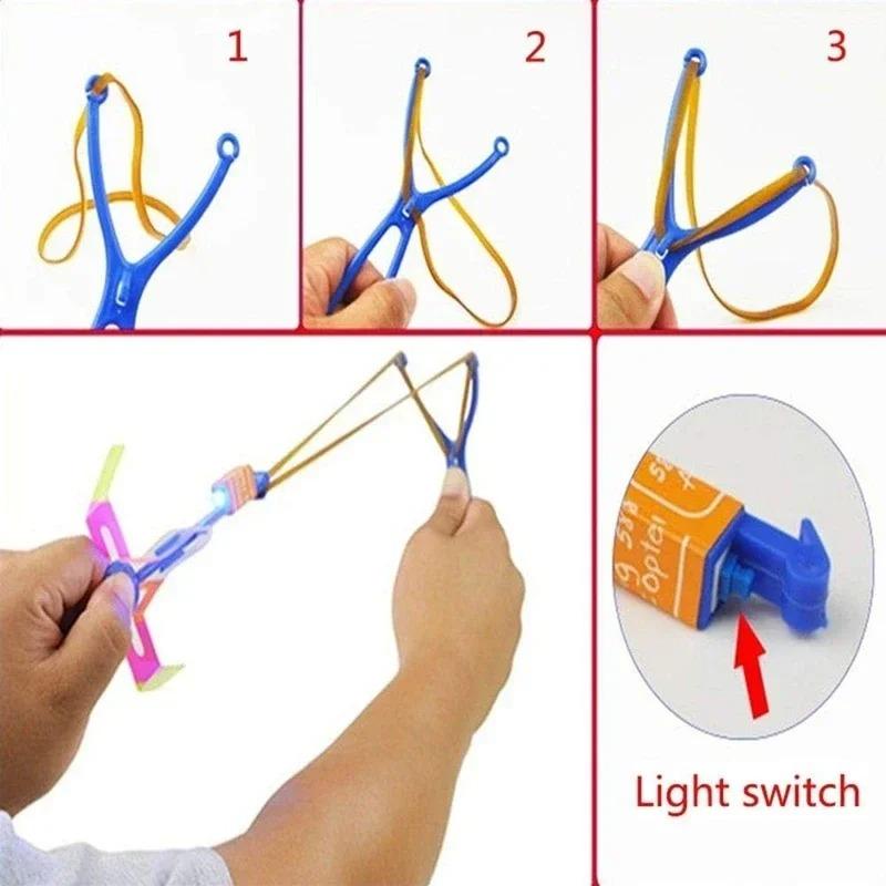Rocket Slings Flying Toys with Led Lights, LED Arrow Helicopters with Launchers,Summer Outdoor Game Toy Party Favor for Kids