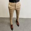 Men's Slim Fit Elastic Straight Leg Korean Style Cropped Business Casual Pants