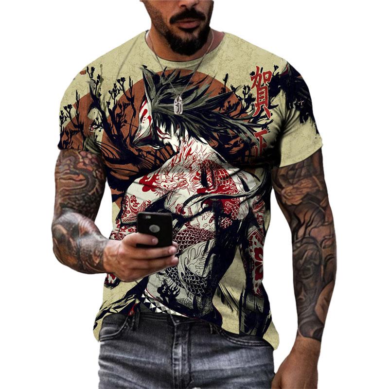 Summer Fashion Japanese Samurai Cool T Shirt Men Trend Casual Printed Streetwear O-neck Short Sleeve Quick-drying T-shirt