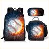 Set Scolastico Tre Pezzi Zaino Borsa Portapenne Borsa Pranzo Zaino con Immagini Street Tide Pallacanestro Calcio Set Zaino