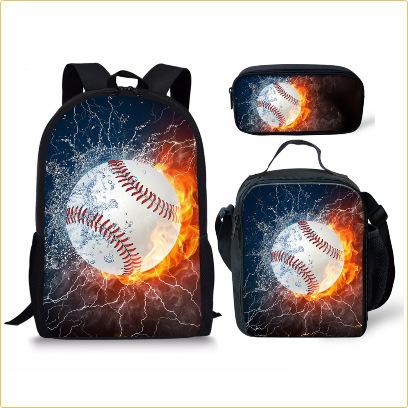 Set Scolastico Tre Pezzi Zaino Borsa Portapenne Borsa Pranzo Zaino con Immagini Street Tide Pallacanestro Calcio Set Zaino
