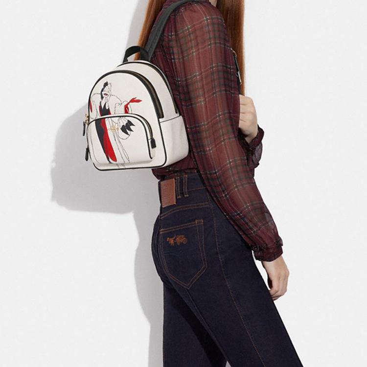 New COACH Disney Collaboration Court Cow Leather With Textile Backpack Double Shoulder Mini Women's Chalk White CC158-IMCAH