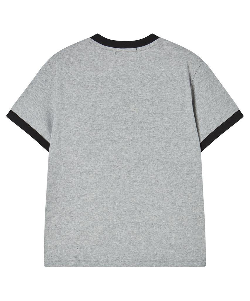 AWESOME STUDIO Heart Ringer Color Block Short Sleeve T-Shirt Melange Gray
