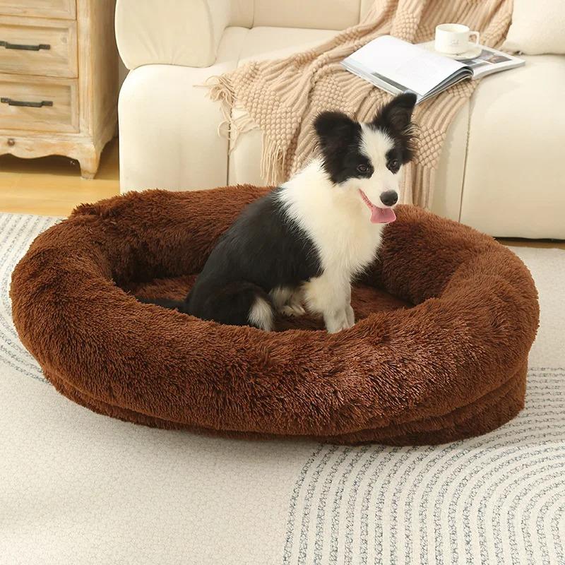 Round Plush Pet Bed for Dogs Cats Fluffy Warm Soft Circle Cushion Mat Detachable Washable Dog Sofa for Kennel Cozy Sleeping Mattress