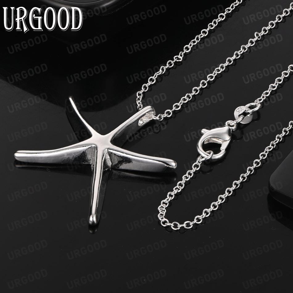 925 Sterling Silver Simple Polished Five-Pointed Star Pendant Necklace - Stylish Evening Jewelry