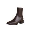 2025 new Korean version niche square head Chelsea boots women's thick heel leather short Martin boots elastic thin boots