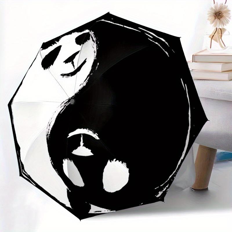 1 Stück Panda YinYang Auto Öffnen/Schließen, Ganzjahres-Tragbarer Faltregenschirm für Damen & Herren, Reisen, Alltag, Formelle Anlässe - Kompakter Luxus-Sonnenschirm, Aus