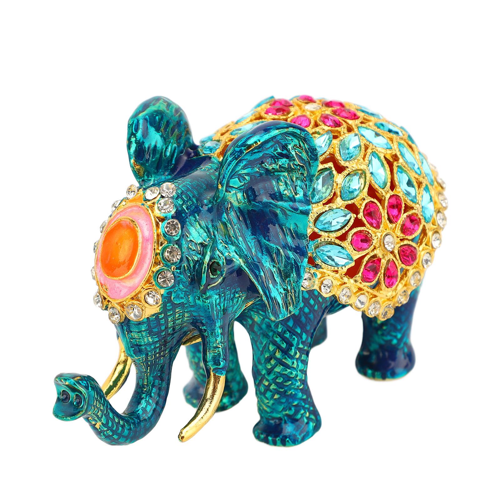 

Enamel Elephant Jewelry Box Decorative Jewelry for Rings Earrings Jadestone Desktop Decor Gift
