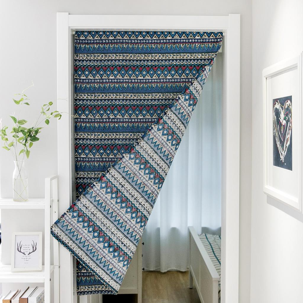 Khaki Geometric American Door Curtain Hanging Curtain Partition Curtain Fabric Feng Shui Curtain Bathroom Half Curtain Does Not Contain Rod
