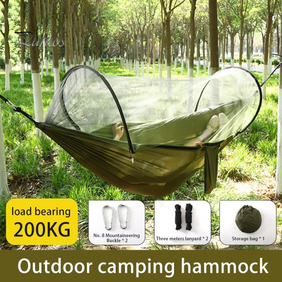 Camping-Hängematte mit Mückennetz, 200 kg, atmungsaktiv, leicht, tragbar, Einzelhängematte mit Baumgurten, einfach aufzubauen, Wanderhängematte für drinnen und draußen