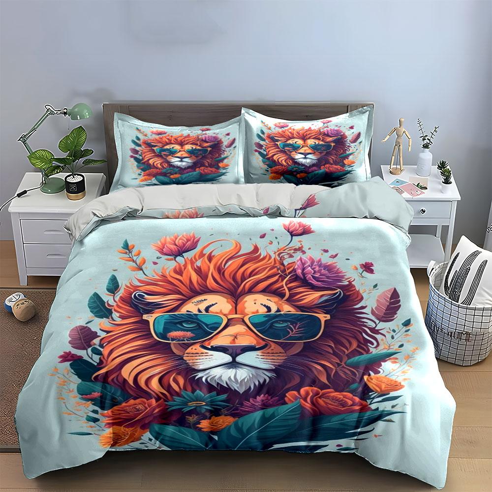 Lion with floral elements. Bedding sets Duvet cover sets Duvet covers Pillowcases(1 * Duvet Cover 2 * Pillowcases, without duvet insert)