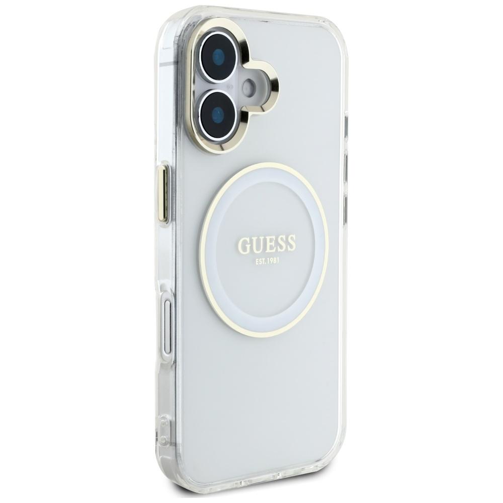 Etui Guess Iml Metal Colored Circle      Classic Logo Magsafe Do Iphone 16 Biały