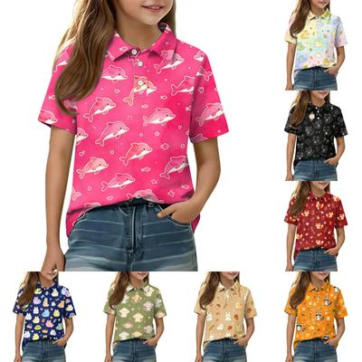 Kids Casual Short Sleeve Polo Shirt Animal Pattern Tee Soft Lightweight Cotton Blend Top for Boys and Girls Summer Wear