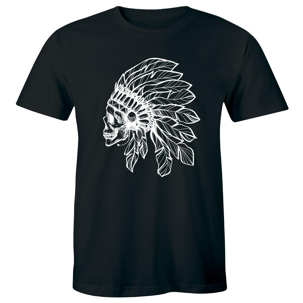 Amazing Tribal Skeleton Head Skull And War Feather Retro Mens T-shirt Tee Native S