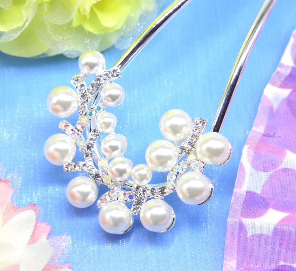Miaomyao Drumstick Hair Japanese Pearl U Hair Accessory [Miaomyao] Hairpin, Ornament, Dress, Tomesode, Kimono, Bijou, Flower, Comb, Silver,