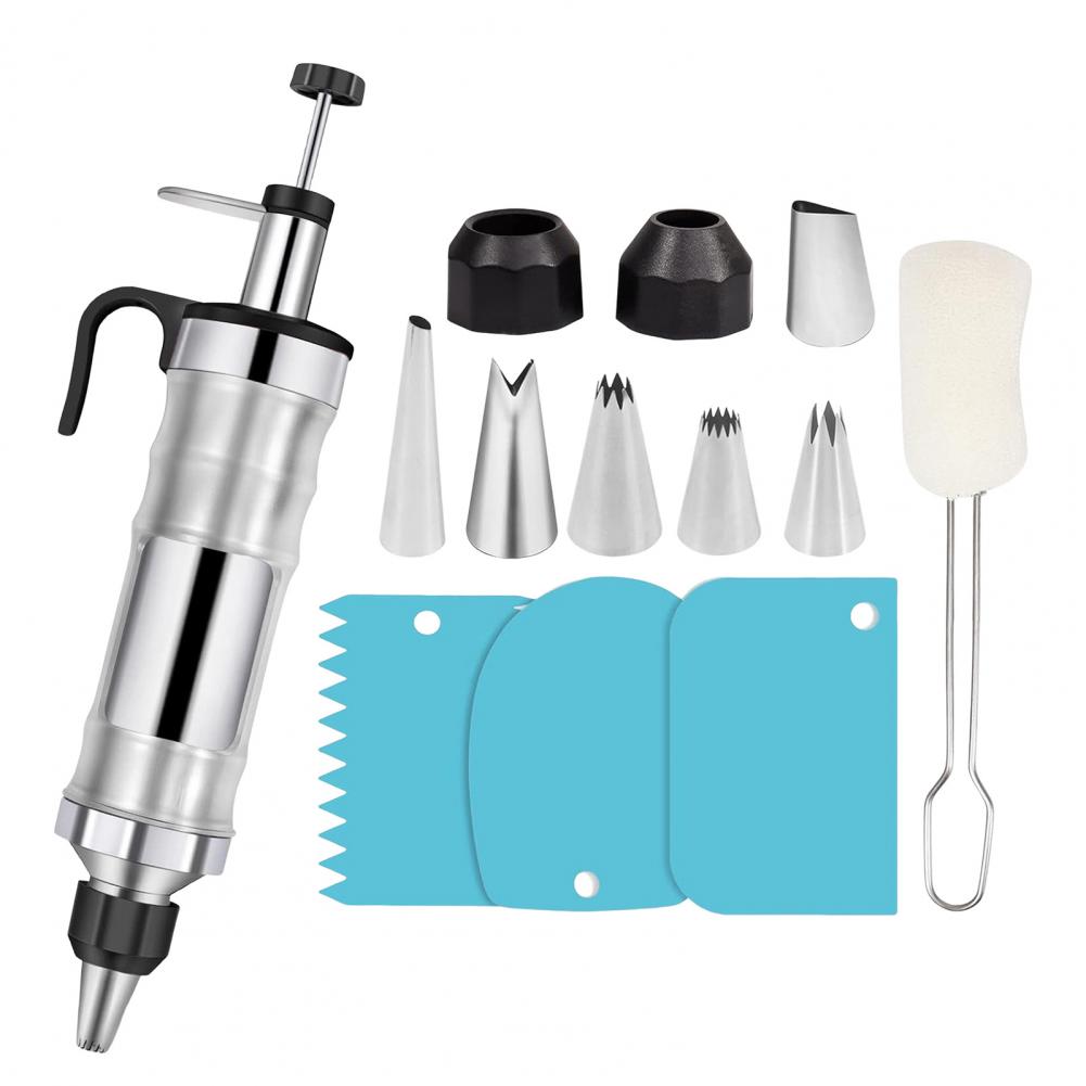 

13 шт. Набор для украшения тортов из нержавеющей стали Машина для приготовления печенья Пресс для торта Многоразовый набор для глазури и насадок для капкейков и печенья чёрный