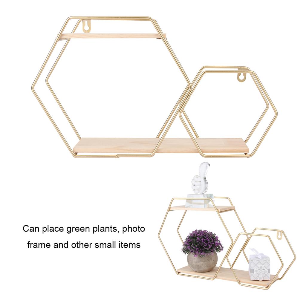 Wall Mounted No Punch Shelves Display Storage Rack Home Office Decoration(Gold )