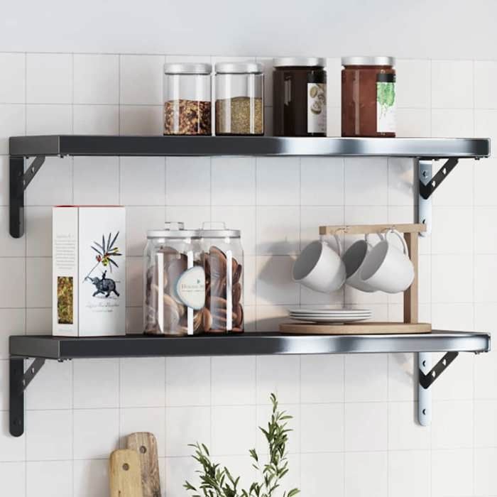 VidaXL Shelf Brackets 4 Pcs 20x2.5x14 Cm Black Stainless Steel, Wall Mount, Wall Shelf Support,, Support 30302