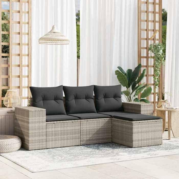 VidaXL Garden Lounge Set with Cushions 4 Pcs, Sofas with Backrest, Furniture Set, Patio Terrace Furniture, Grey 3222471