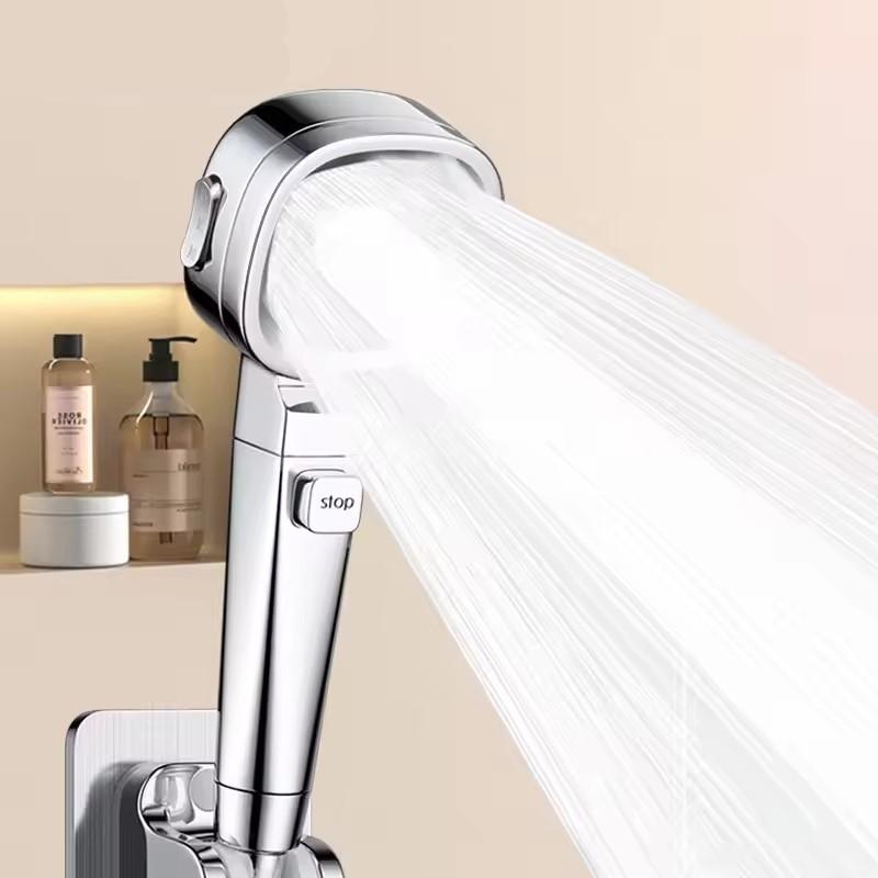 New Bathroom Booster Shower Head, 3 Mode Adjustable Spray, Bathroom Shower System Handheld Shower Head, Silver Shower Head