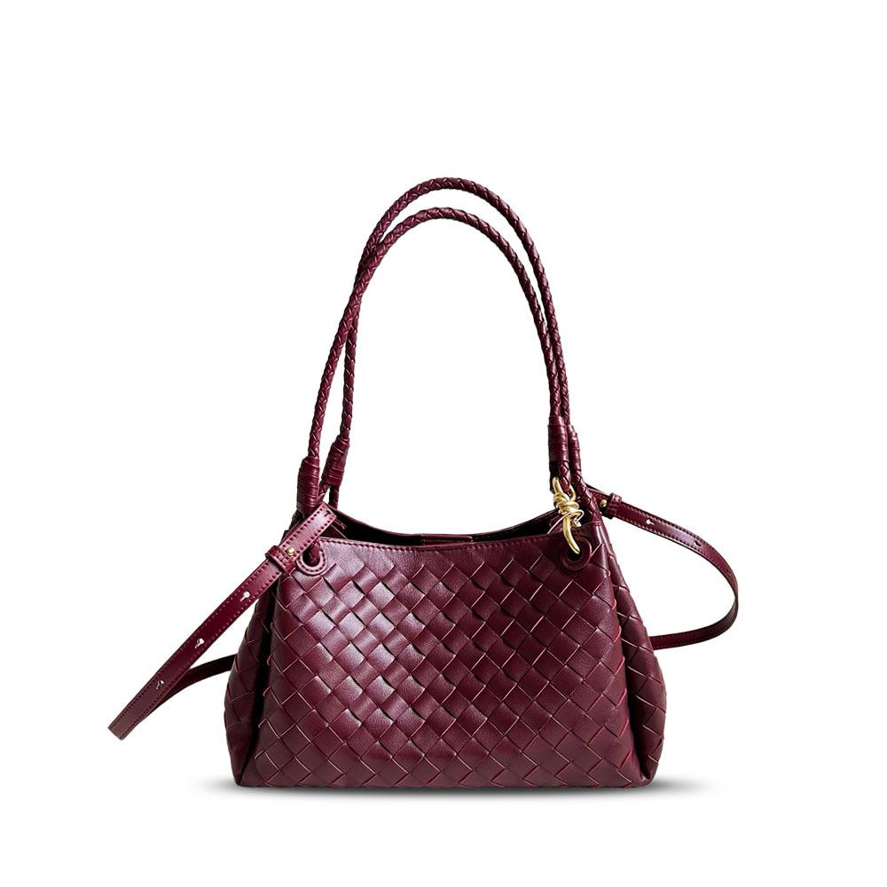 

New medium parachute leather woven portable cross-border popular underarm bucket bag fashionable shoulder messenger women s bag 29.5*17*18.5cm бордовий