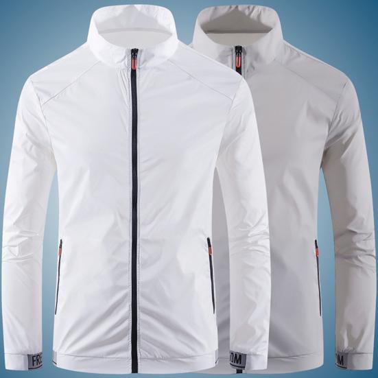 Men Outdoor Jacket Stand Collar Zip Placket Breathable Pocket Ultrathin Sportswear Anti-UV Plus Size Camping Sun Protection Clothing Men Clothes