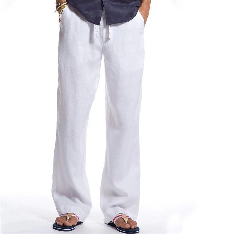 Fashion Men's Straight Leg Cotton Linen Loose Casual Pants Drawstring Breathable Daily Trousers