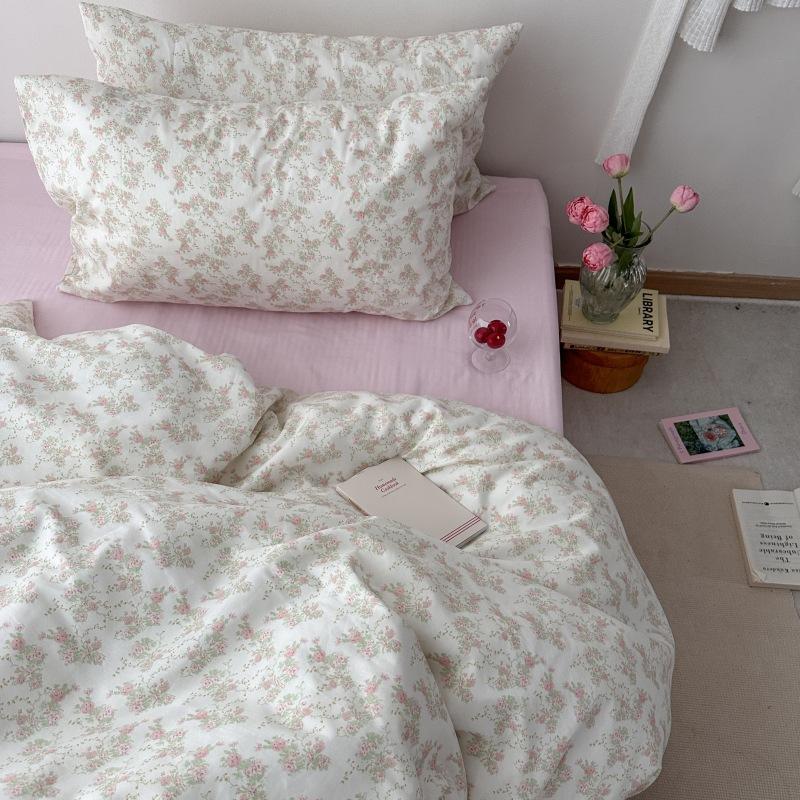 French Style Retro Printed Bedding Rural Style Duvet Cover Solid Color Dust-proof and Easy To Clean Mattress Protective Covers Envelope Pillowcase