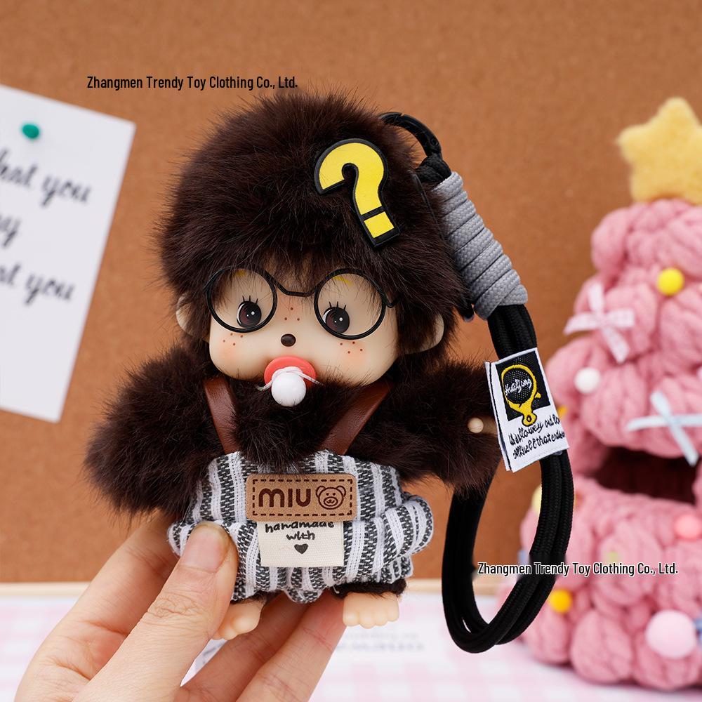 Monchhichi 15CM Bambola alla Moda Portachiavi - Ciondolo Borsa Stile Salopette & Regalo Fai da Te