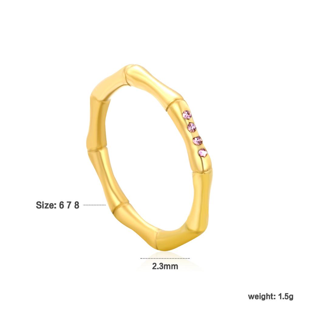 Emerald Diamond Ring French Vintage Design Sense Bamboo Ring Irregular Stainless Steel Ring Female
