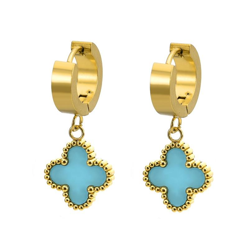 18K Gold Earrings Titanium Steel Short Ear Buckle Lucky Clover Ear Clip High-end Earrings