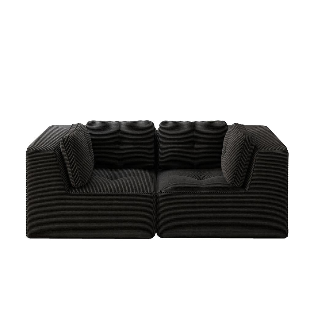 Modular and configurable corner sofa, two-seater frameless sofa, comfortable corduroy sofa, suitable for living room and bedroom, Black