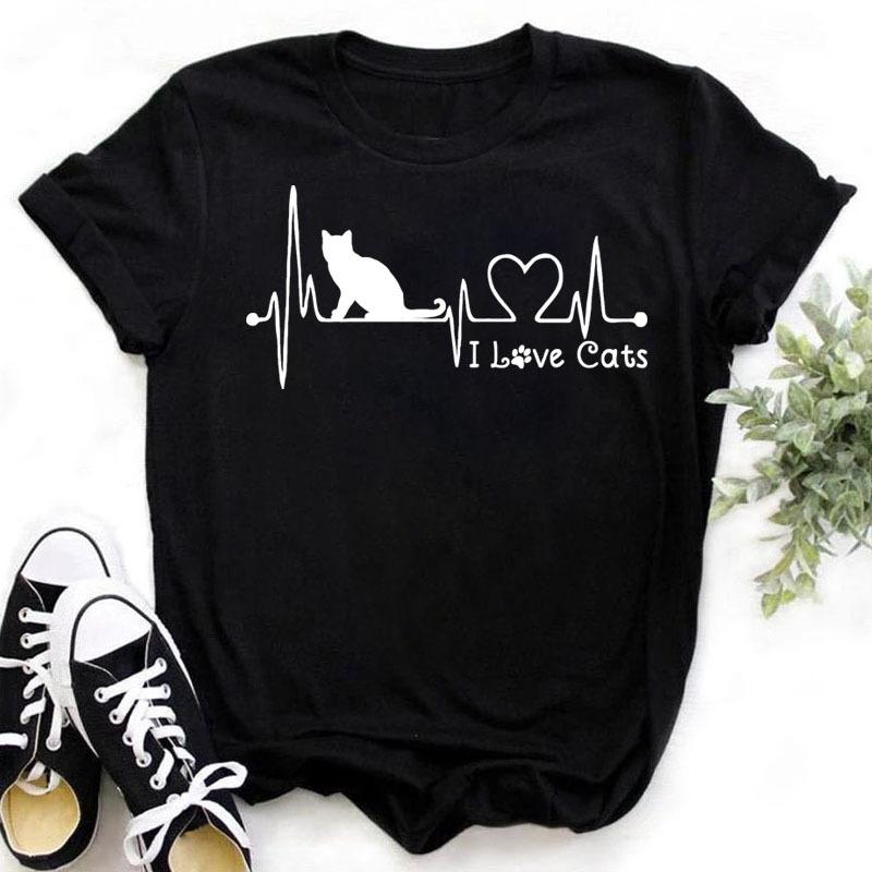 100% Polyester Women's Summer Casual Top with Cute Cat Dog Paw Print round Neck Short Sleeve T-shirt Fashion High Street Style gift
