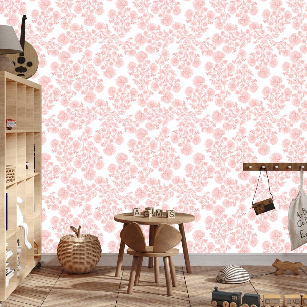 Wallpaper Flowers White, Coral Background for Living Room and Bedroom 50x1000
