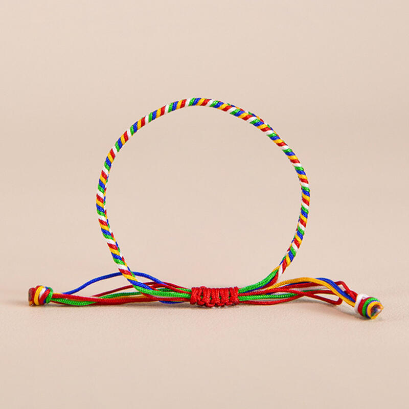 Five-color thread bracelet, Buddhist prayer beads, vajra knot, five-color string wish