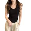 Korean Style Slim-Fit Cotton U-Neck Pleated Summer Tank Top for Women