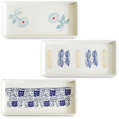 Hasami Ware Rectangular Plates of by Isayama Made In and Cat Design J-Kitchens (Set 3) Kiln, Japan, 27x13x2cm, Dahlia, Leaf,