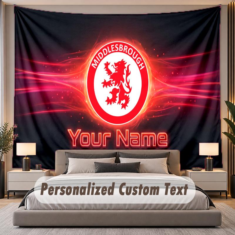 Custom Name Text Tapestry Middlesbrough FC Personalized Polyester Wall Tapestry For Bedroom And Room